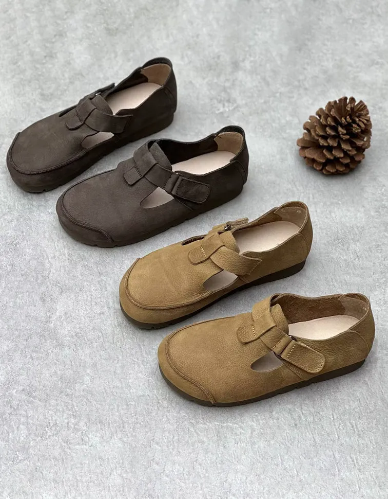 Handmade Round Toe Soft Leather Retro Clog