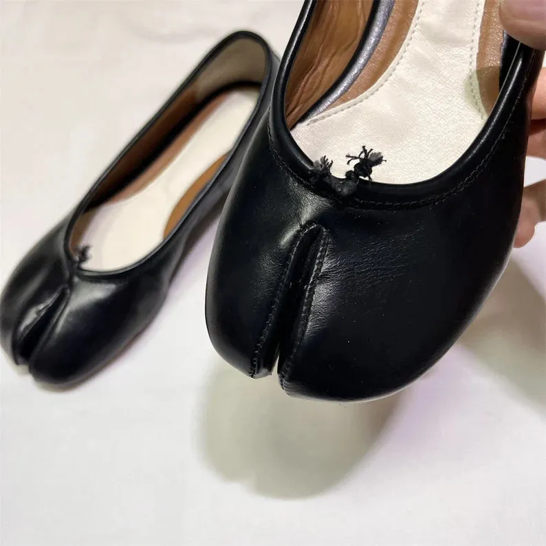 Handmade Tabi split-toe Flats, Leather Flats