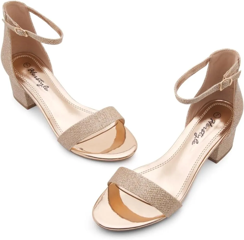 Herstyle Womens Low Heels  Open Toe Chunky Block Heeled Sandals with Ankle Strap | Comfortable Dressy Short Heels for Prom, Wedding, Party & Office