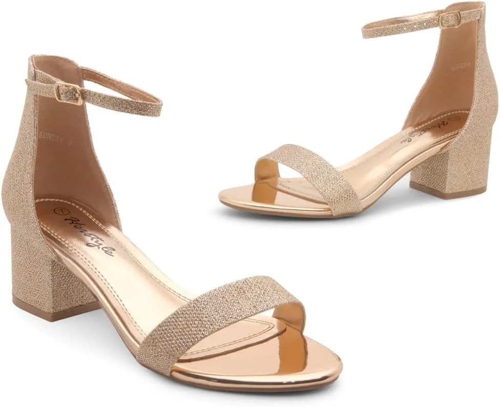 Herstyle Womens Low Heels  Open Toe Chunky Block Heeled Sandals with Ankle Strap | Comfortable Dressy Short Heels for Prom, Wedding, Party & Office