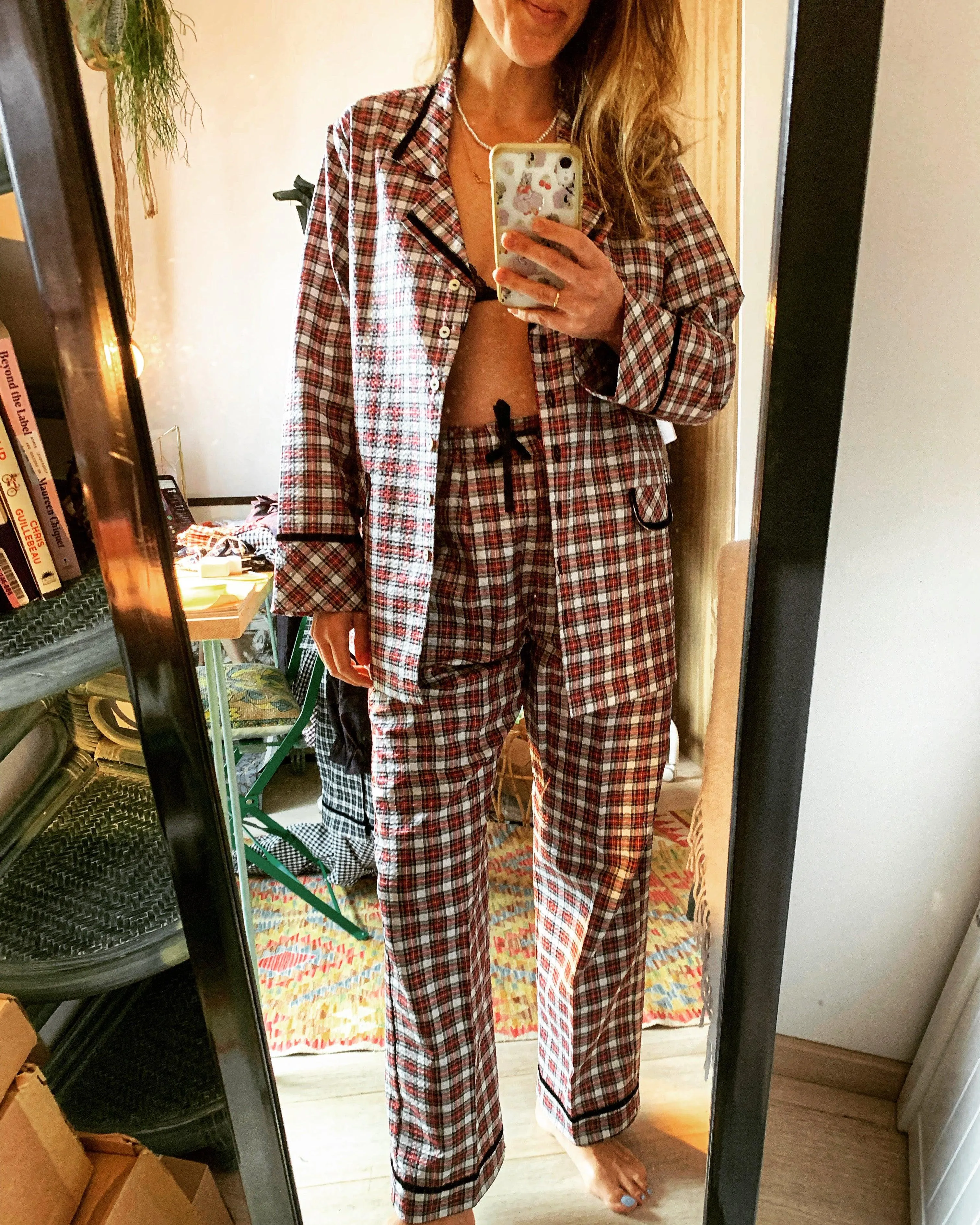 Jack (in & out) PJ set - red & white tartan