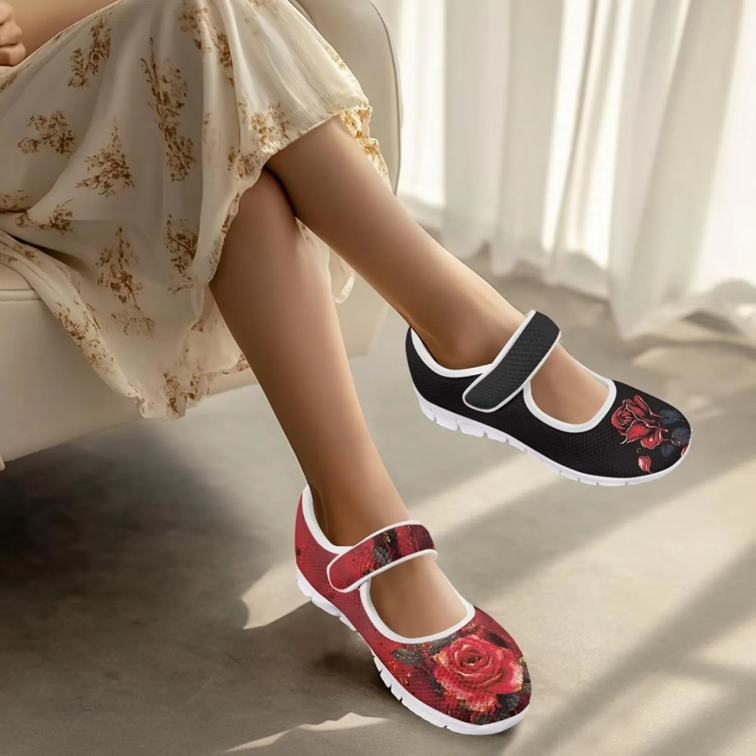 JoyLamoria Aztec Running Horse Walking Shoes Stylish Strap Mary Jane Shoes Adjustable Barefoot Shoes Womens US 4-9