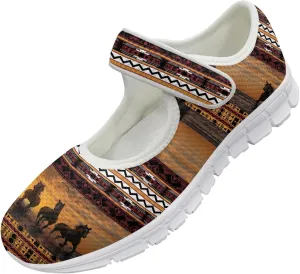 JoyLamoria Aztec Running Horse Walking Shoes Stylish Strap Mary Jane Shoes Adjustable Barefoot Shoes Womens US 4-9