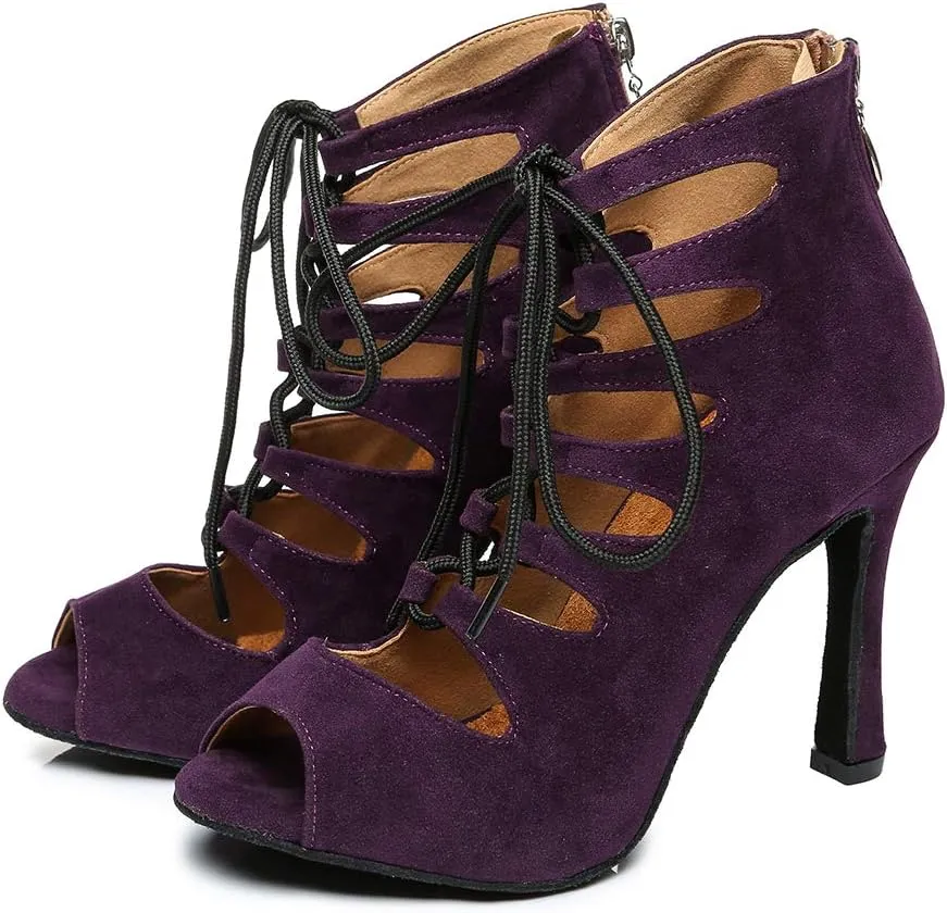 JUODVMP Women Latin Dance Shoes Cross Straps peep Toe Ballroom High Heel Dance Shoes Model YCL456