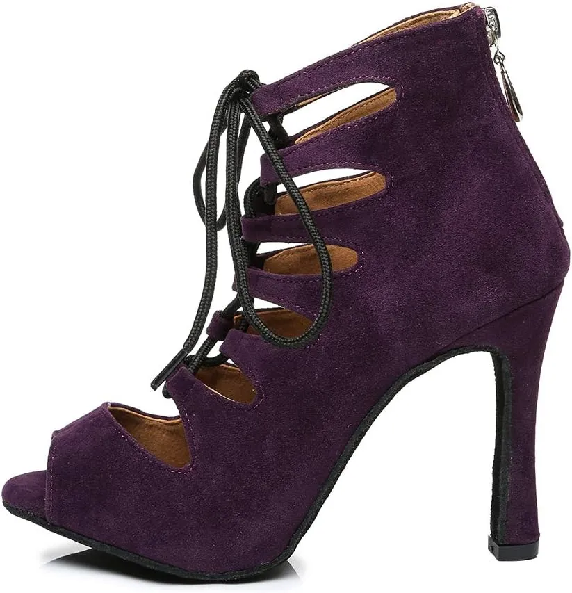 JUODVMP Women Latin Dance Shoes Cross Straps peep Toe Ballroom High Heel Dance Shoes Model YCL456