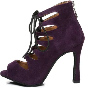 JUODVMP Women Latin Dance Shoes Cross Straps peep Toe Ballroom High Heel Dance Shoes Model YCL456