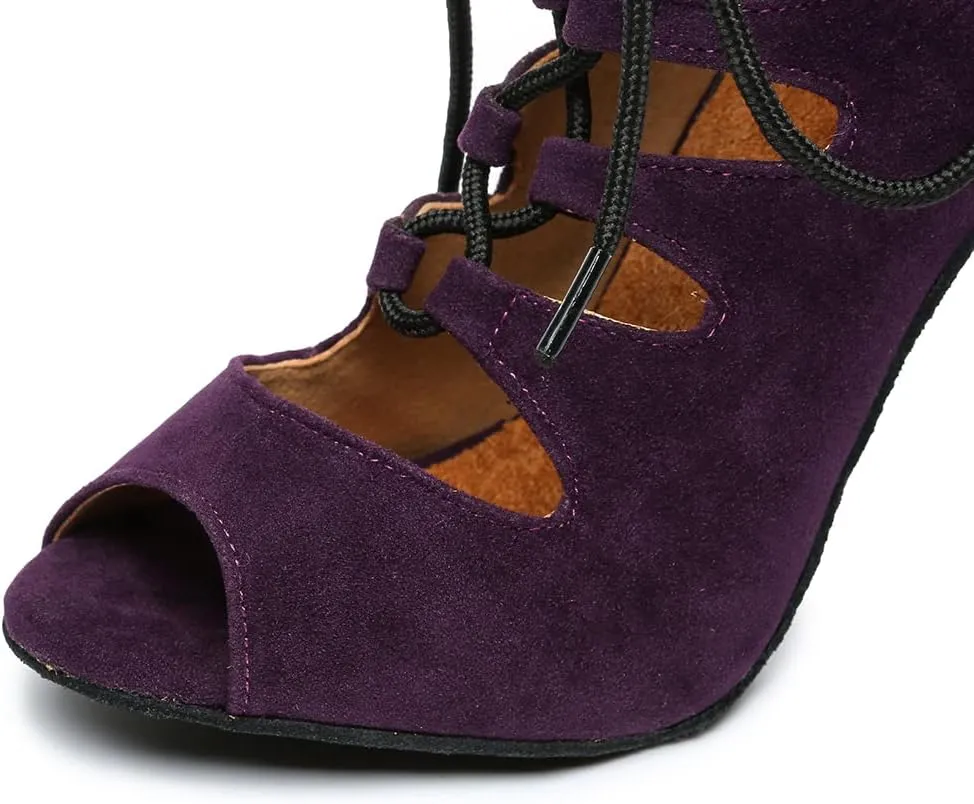 JUODVMP Women Latin Dance Shoes Cross Straps peep Toe Ballroom High Heel Dance Shoes Model YCL456