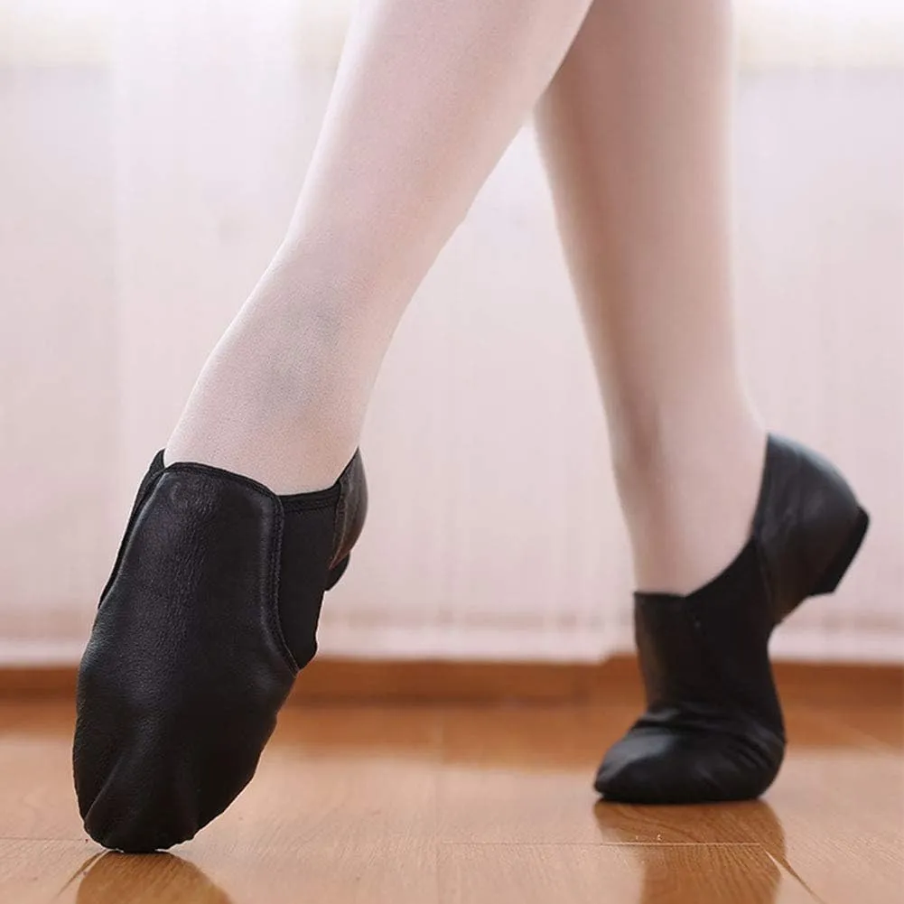 JUODVMP Women's Leather Upper and Suede Split Sole Jazz Ballet Yoga Dance Shoes,Model TJDBPUFBJS