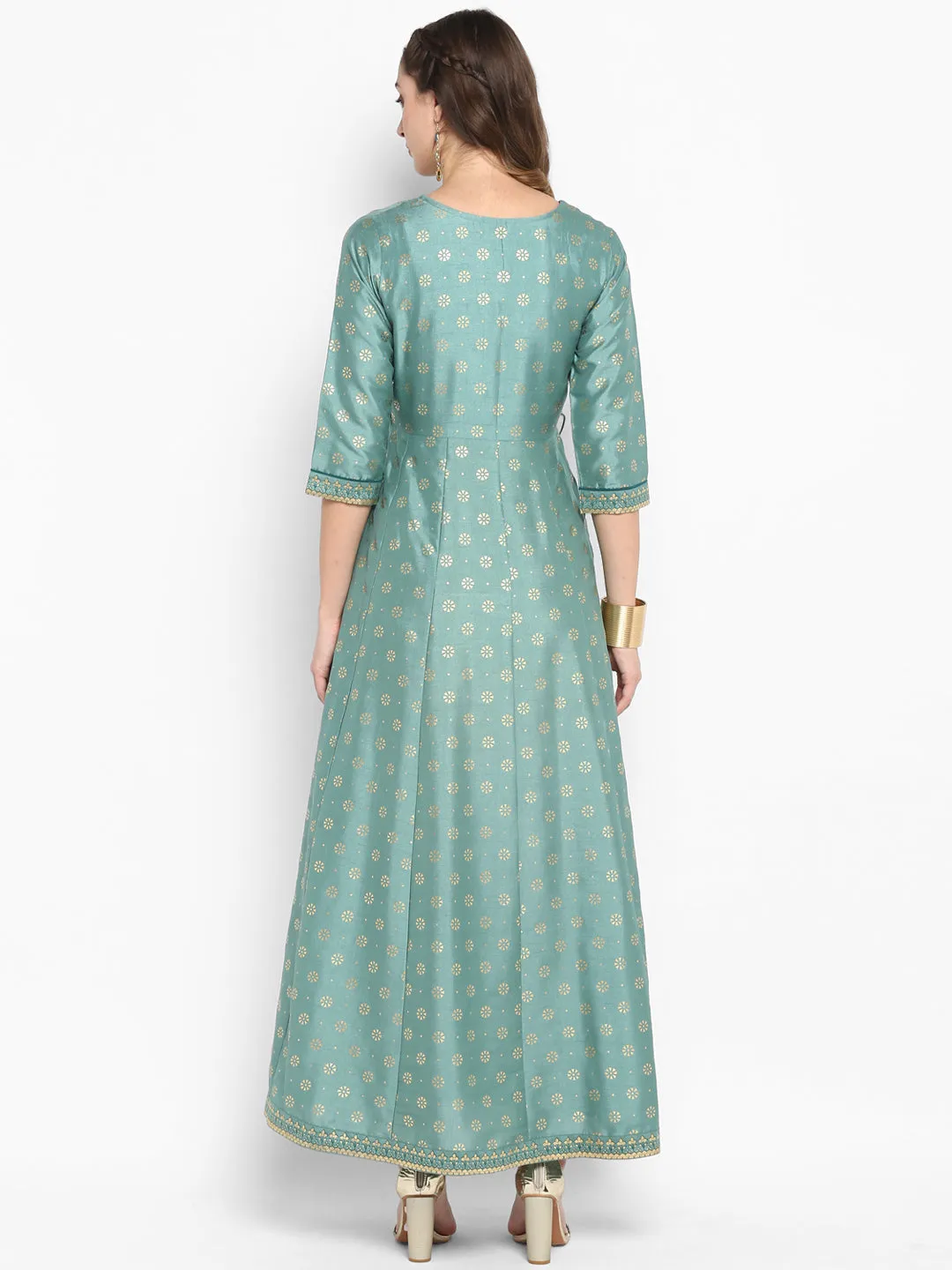 Light Green Poly Silk Ethnic Dress