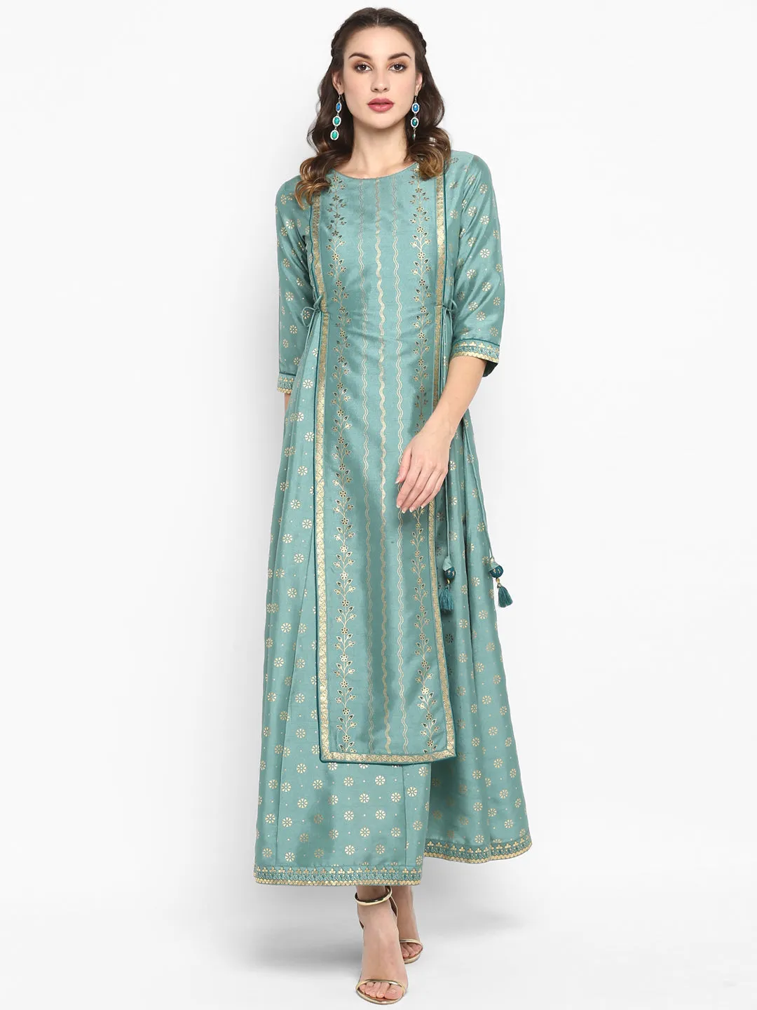 Light Green Poly Silk Ethnic Dress