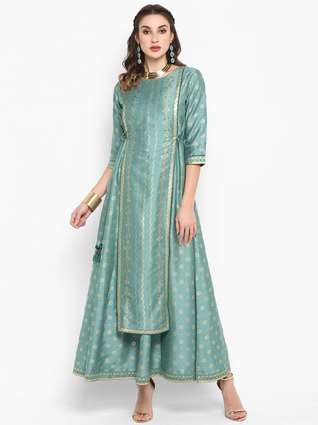 Light Green Poly Silk Ethnic Dress