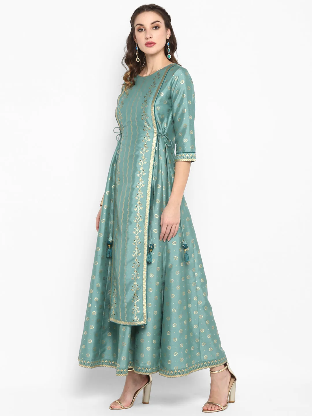 Light Green Poly Silk Ethnic Dress