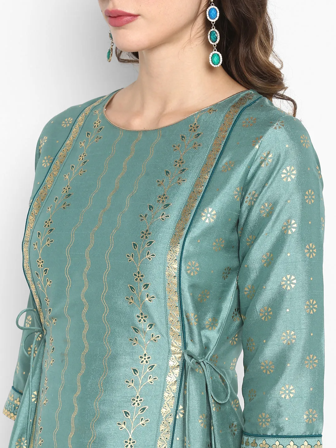 Light Green Poly Silk Ethnic Dress
