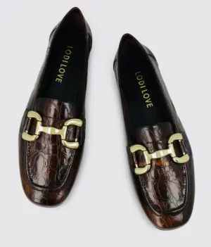 Lodi brown leather embossed loafers