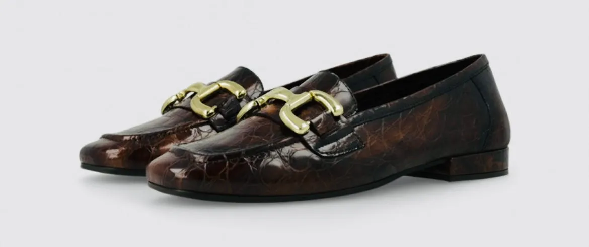 Lodi brown leather embossed loafers