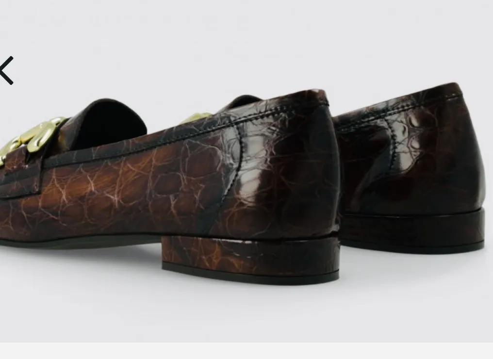 Lodi brown leather embossed loafers