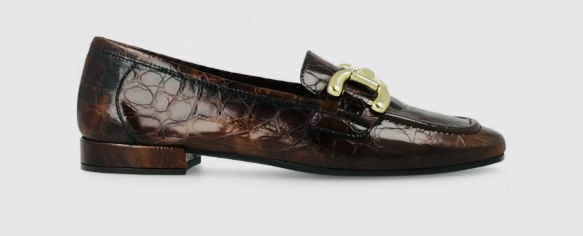 Lodi brown leather embossed loafers