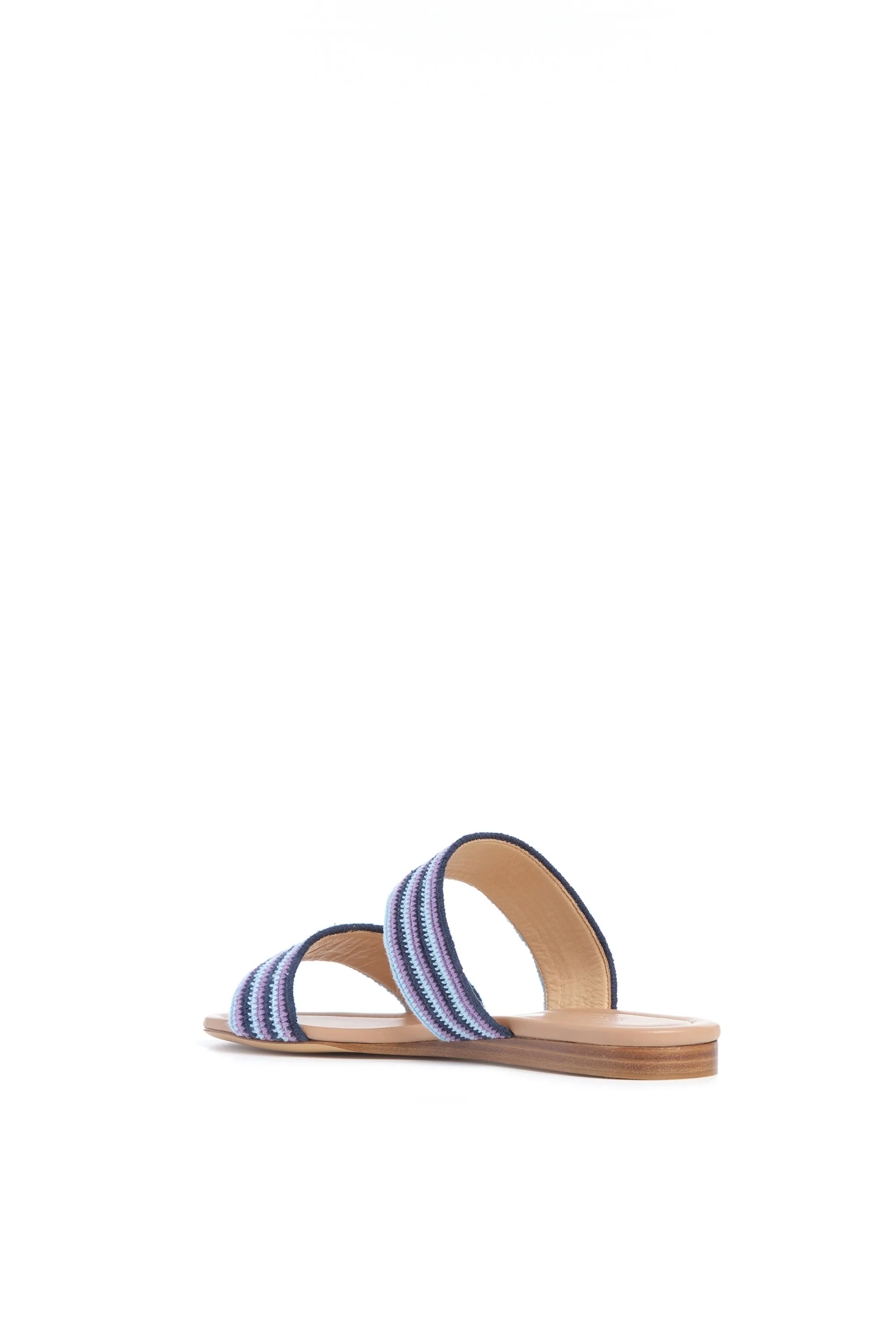 Lora Flat Sandal in Navy Multi Nappa Leather Crochet
