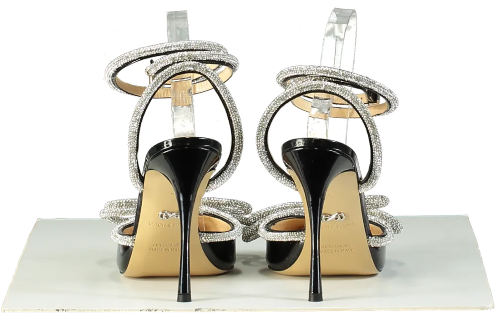 Mach & Mach Black Crystal Bow Embellished Satin Sandals EU 41 UK 8