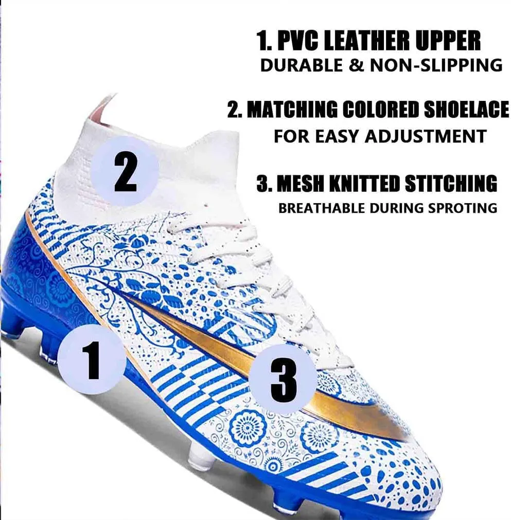 MEBAMY Unisex High top Soccer Boots Cleats Outdoor Athletic Sneaker Turf Football Shoes Spikes Indoor Youth AG Soccer Shoes