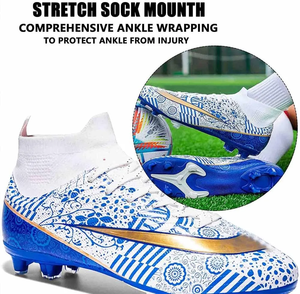 MEBAMY Unisex High top Soccer Boots Cleats Outdoor Athletic Sneaker Turf Football Shoes Spikes Indoor Youth AG Soccer Shoes