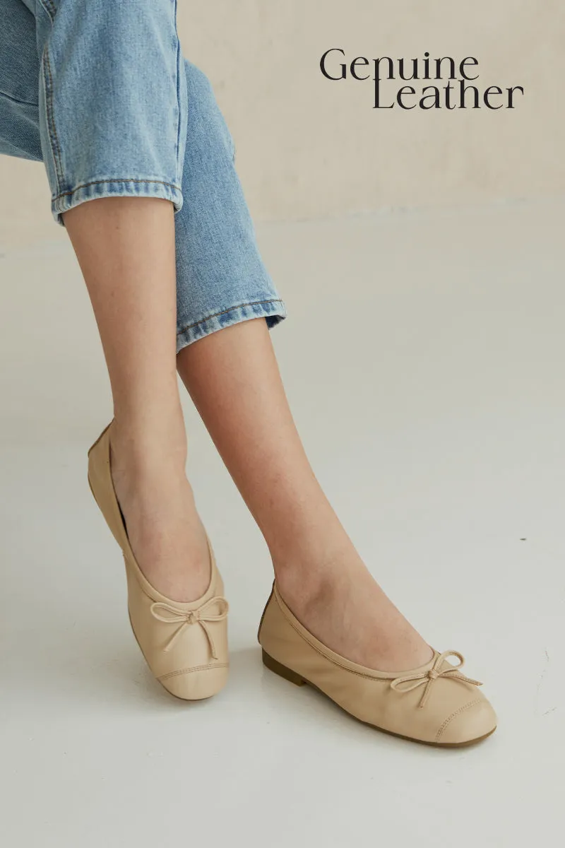 Melodie Sheep Leather Ballet Flats in Nude