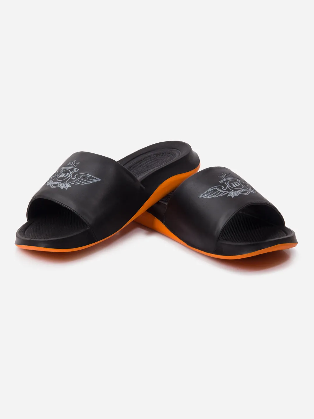 Men's Black/Orange Active Graphic Printed Slider (IX5018)