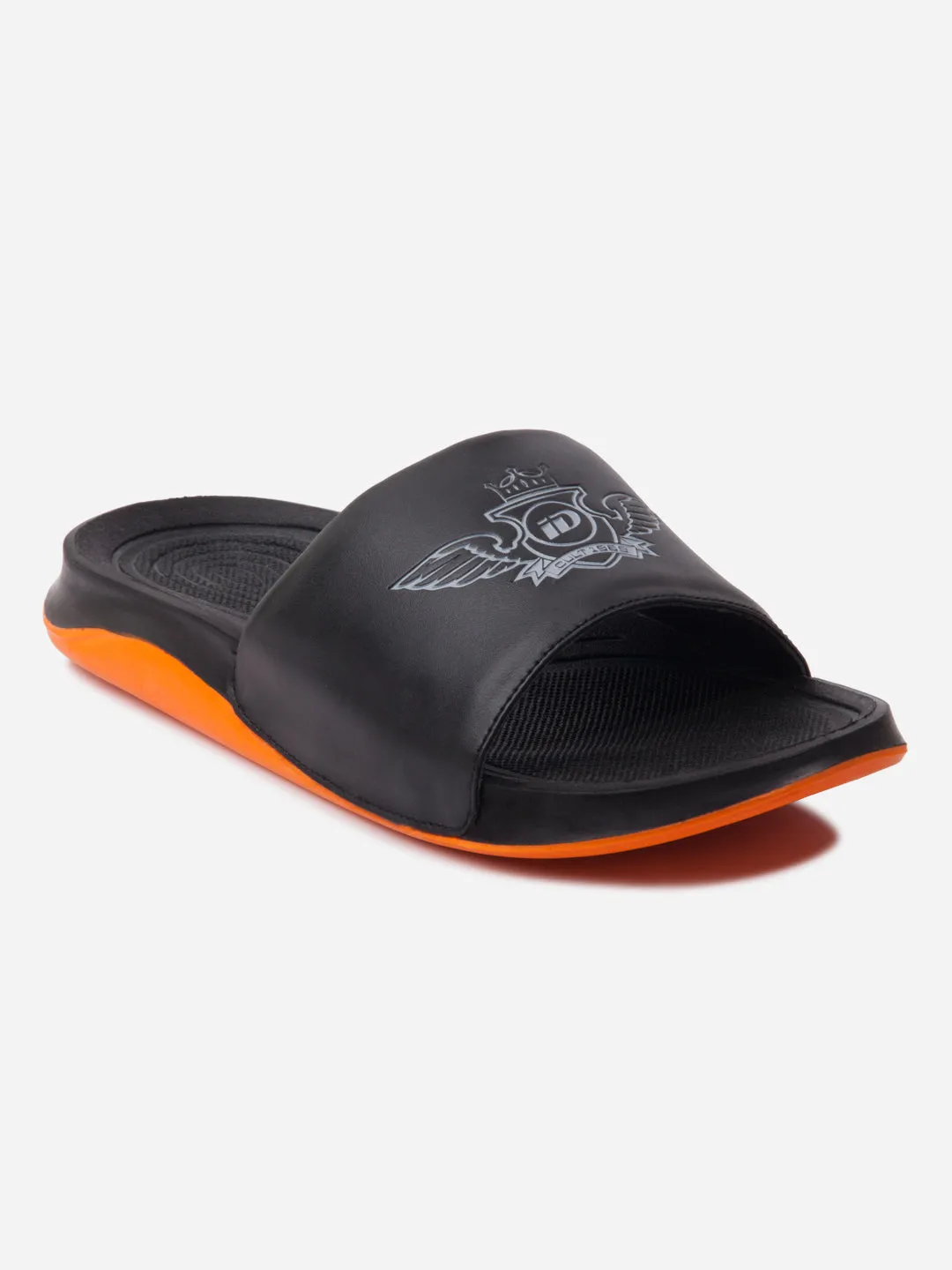 Men's Black/Orange Active Graphic Printed Slider (IX5018)