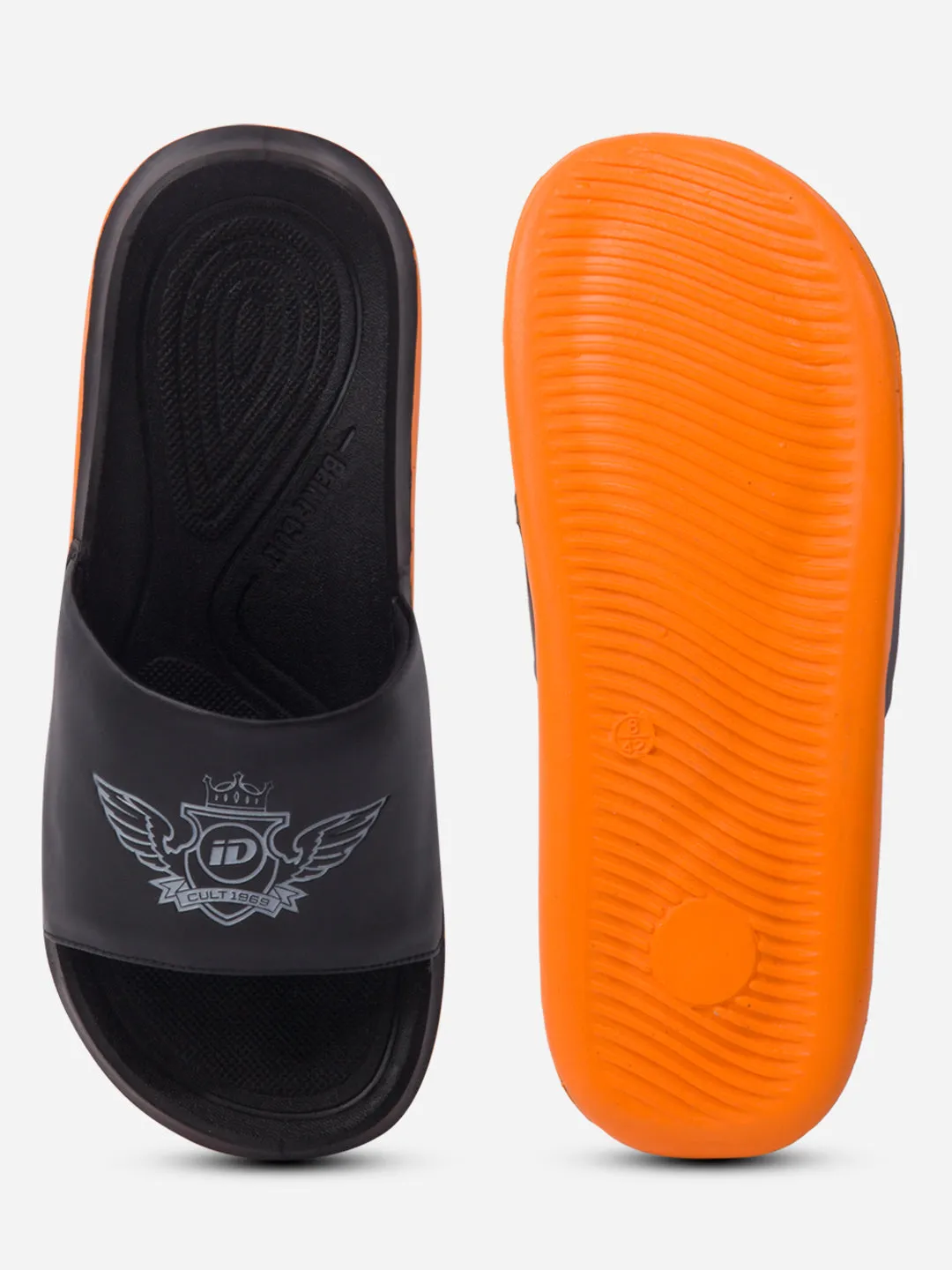 Men's Black/Orange Active Graphic Printed Slider (IX5018)