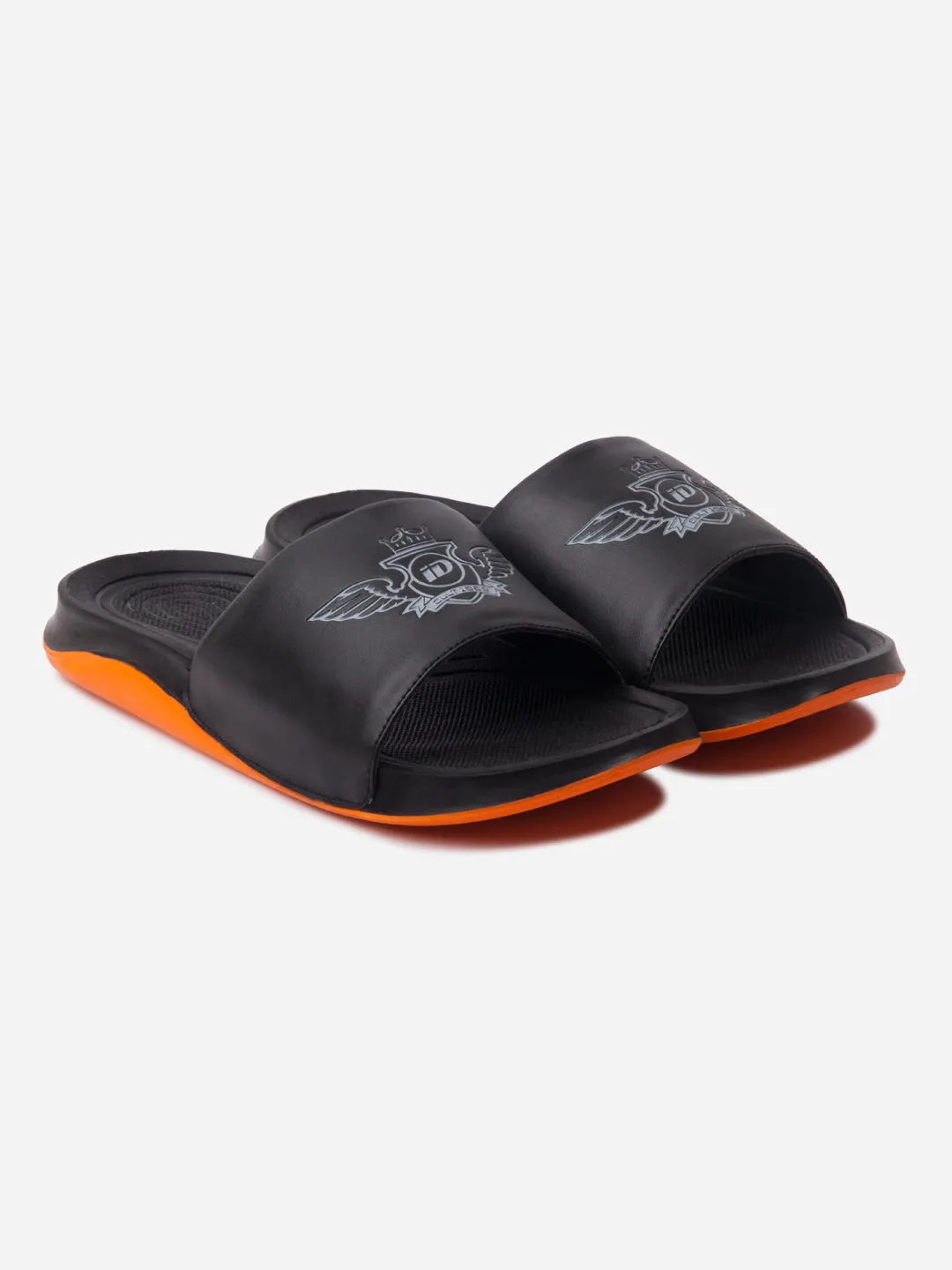 Men's Black/Orange Active Graphic Printed Slider (IX5018)