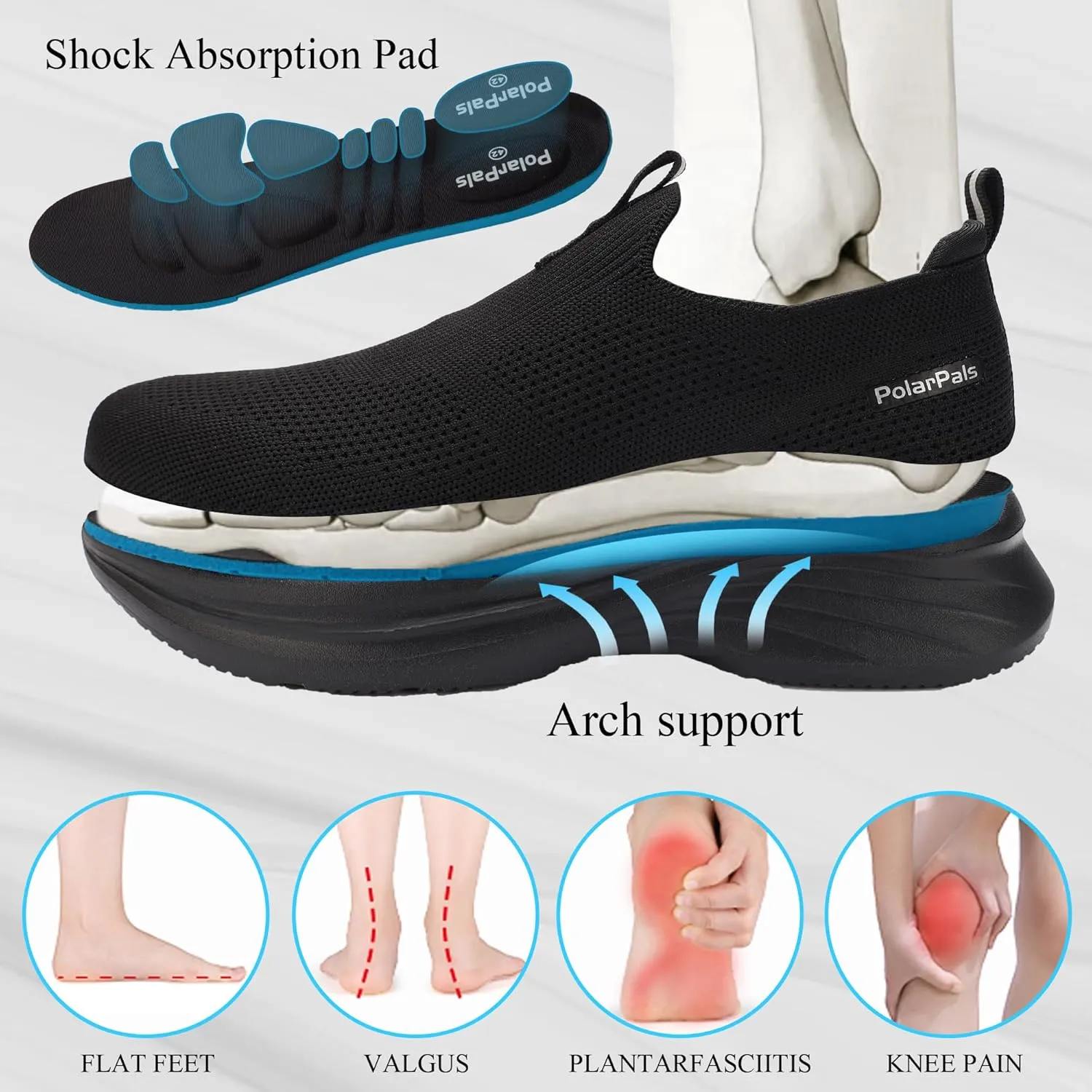 Mens Walking Shoes Slip On Tennis Shoe Athletic Gym Workout Shoes Comfortable Lightweight Cross Training Fashion Sneakers