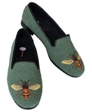 Misses  Bee on Sage Needlepoint Loafer | Designs by Lillie