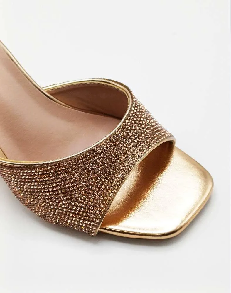 Natassia  Diamante Encrusted Slip On Wedges in Champagne