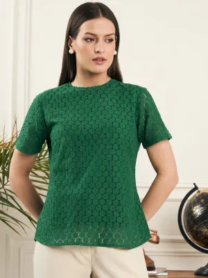 Noi Women Green Short Sleeves Lace Top