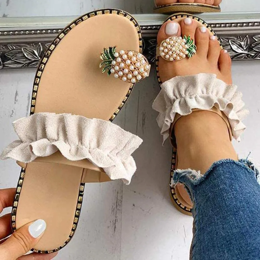 Pineapple Beige Ruffled Summer Sandals