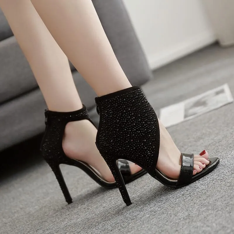 Pointed Toe Rhinestone Stiletto Heel Sandal
