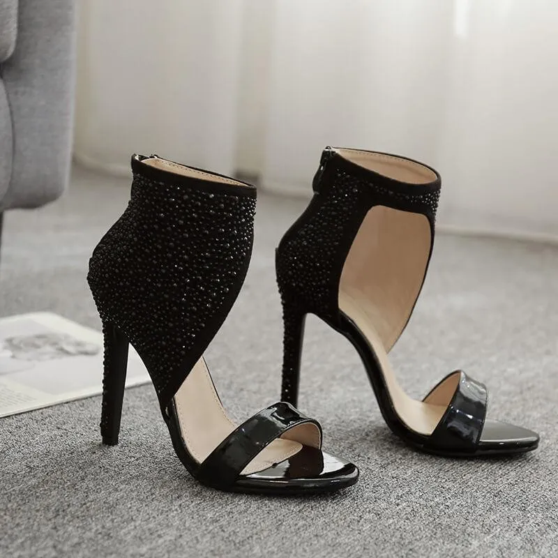 Pointed Toe Rhinestone Stiletto Heel Sandal