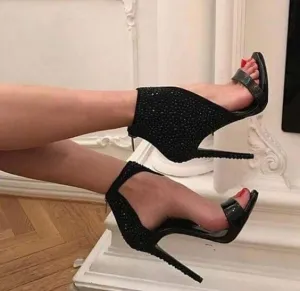 Pointed Toe Rhinestone Stiletto Heel Sandal