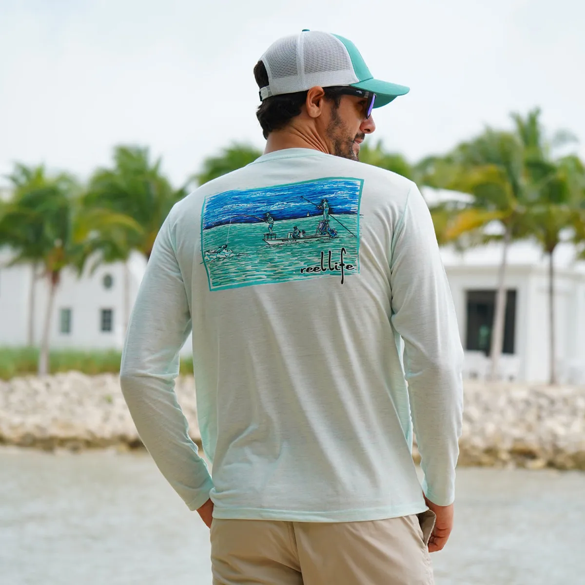 Reel Life Coastal Performance Reel Flats Fishing Long Sleeve T-Shirt- Misty Jade