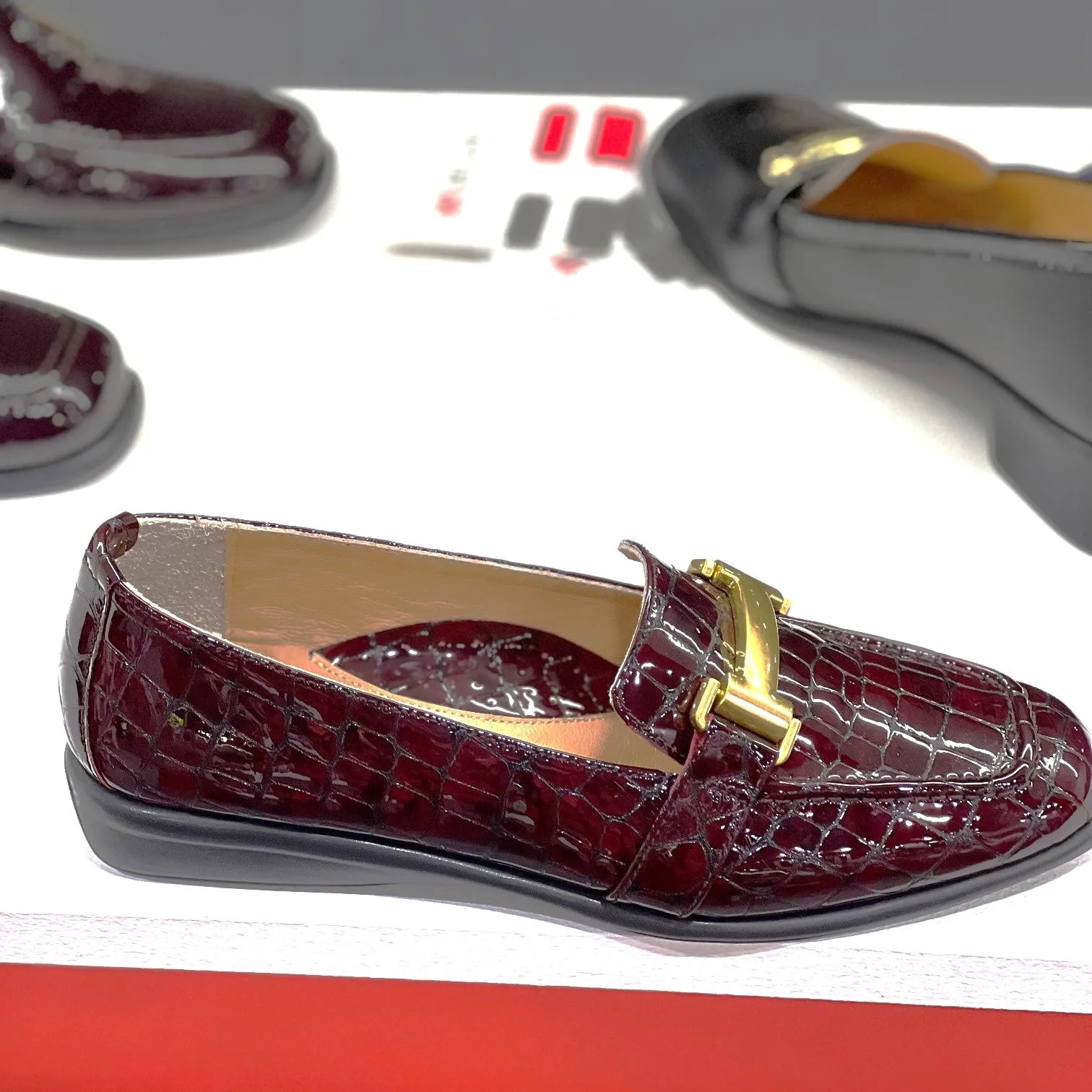 Relax E-2734-08 Bordo Croc Print Leather Wedge Heel Shoe