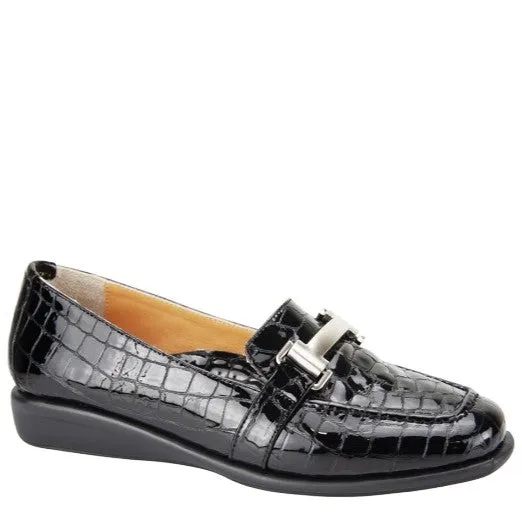 Relax E-2734-08 Bordo Croc Print Leather Wedge Heel Shoe