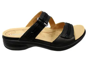Revere Rio Womens Comfortable Leather Wide Width Slides Sandals