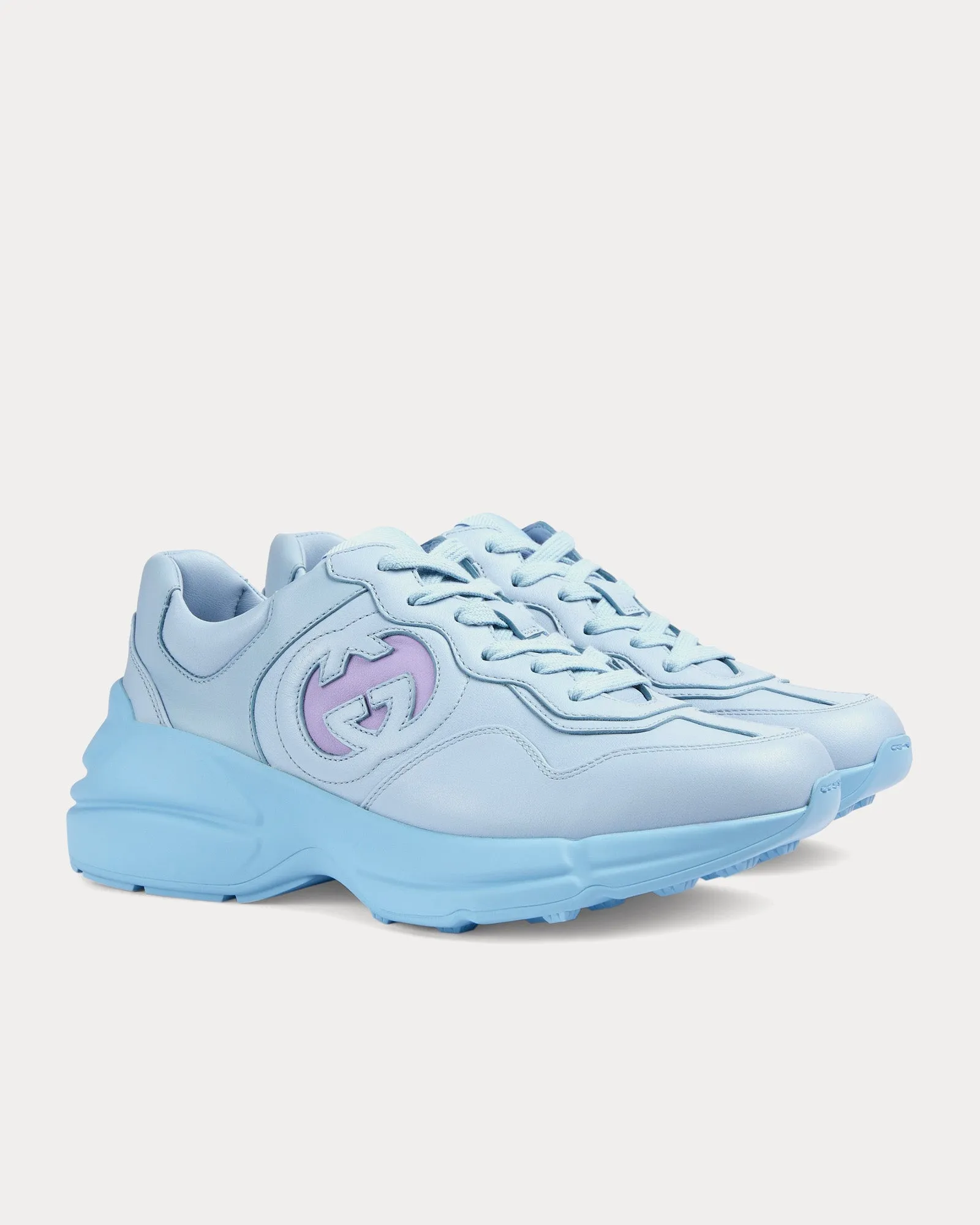 Rhyton Interlocking G Light Blue Low Top Sneakers