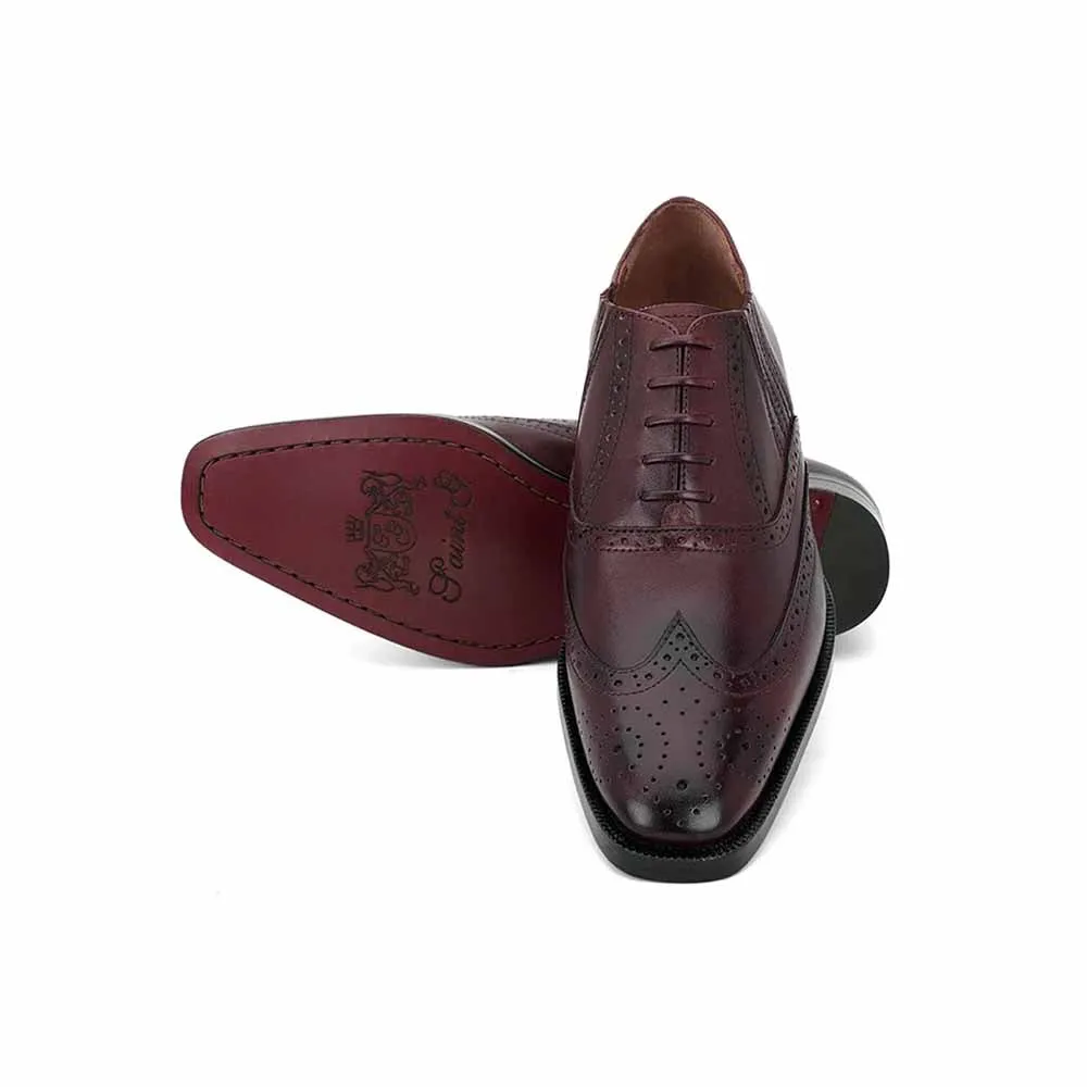 Saint G Brown Leather Square Toe Lace Up Slip On Shoes