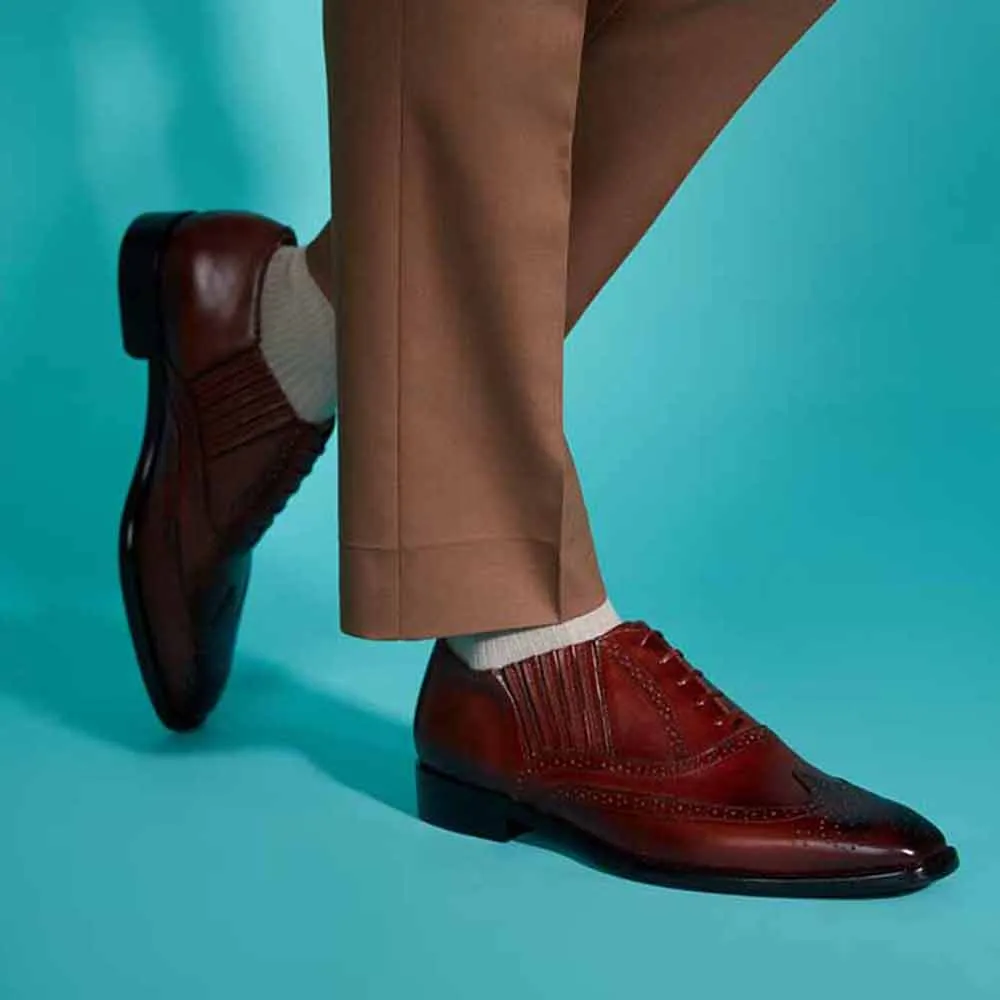 Saint G Brown Leather Square Toe Lace Up Slip On Shoes