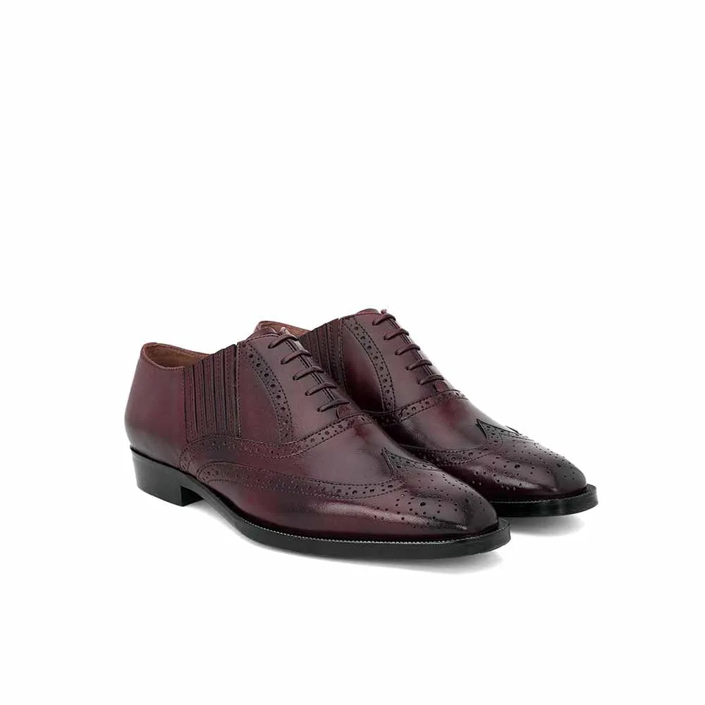 Saint G Brown Leather Square Toe Lace Up Slip On Shoes