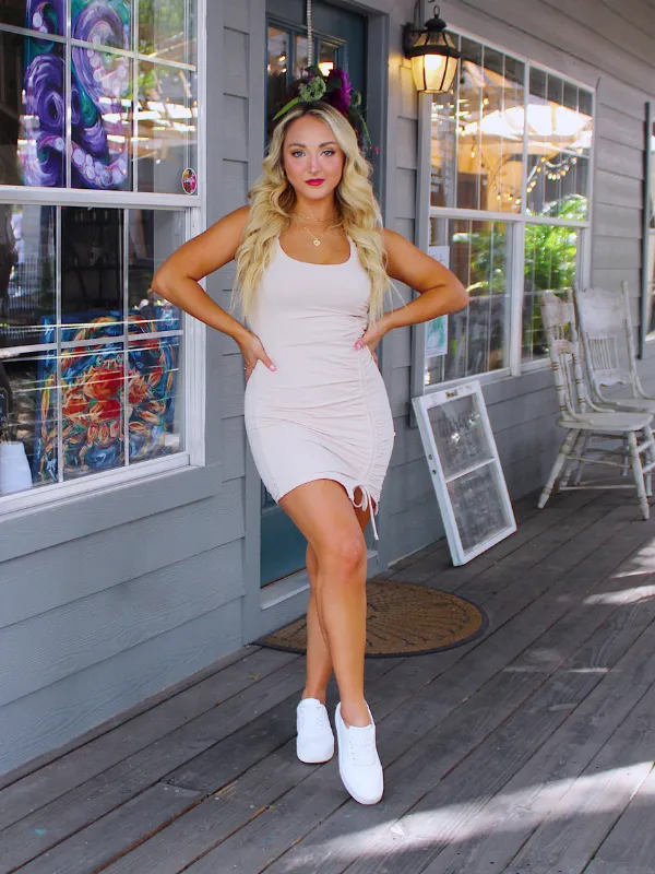 Simply Radiant Dress with Side Tie, Light Beige