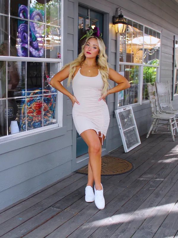 Simply Radiant Dress with Side Tie, Light Beige