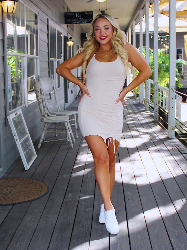 Simply Radiant Dress with Side Tie, Light Beige