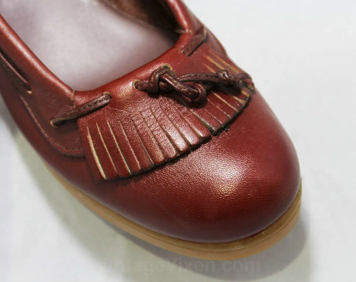 Size 6.5 M Brown Leather Loafers by Dexter - High Quality - 1980s Oxblood Leather Shoes - 80s Preppy Deadstock - Platform Rubber Heel